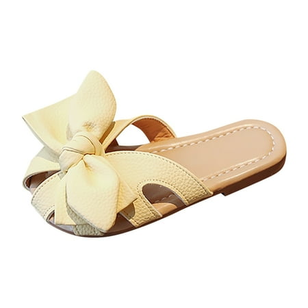 

QIANGONG Toddler Shoes Girls Sandals Hollow Closed Toe Bow Decorated Open Heel Outdoor Sandals Beach Sandals (Color: Yellow Size: 29 )