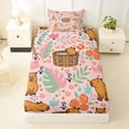thumbnail image 3 of Erosebridal Cartoon Monstera Leaf Twin Sheet Sets,Brown Capybara Rodent Animal Rustic Flowers Bedding For Kids Girls 3pcs, 3 of 6