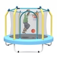 thumbnail image 2 of 55" Toddler Trampoline with Enclosure Net, SHINPT Child's Mini Trampoline with Basketball Hoop, Round Recreational Tranpolines for Birthday Gifts, Kids Trampoline for Aged 3-6, Indoor & Outdoor, 2 of 10