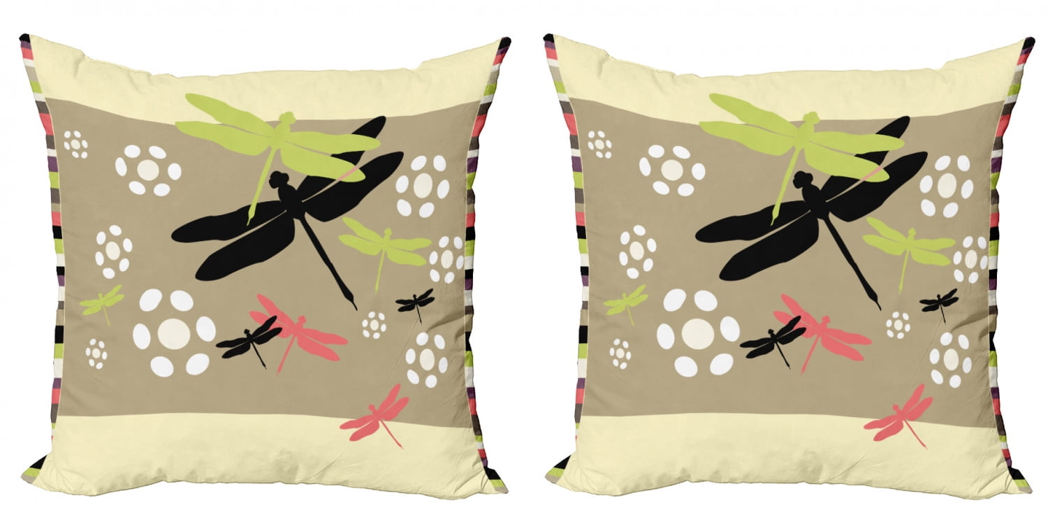 Dragonfly Throw Pillow Cushion Cover Pack of 2, Floral Pattern with