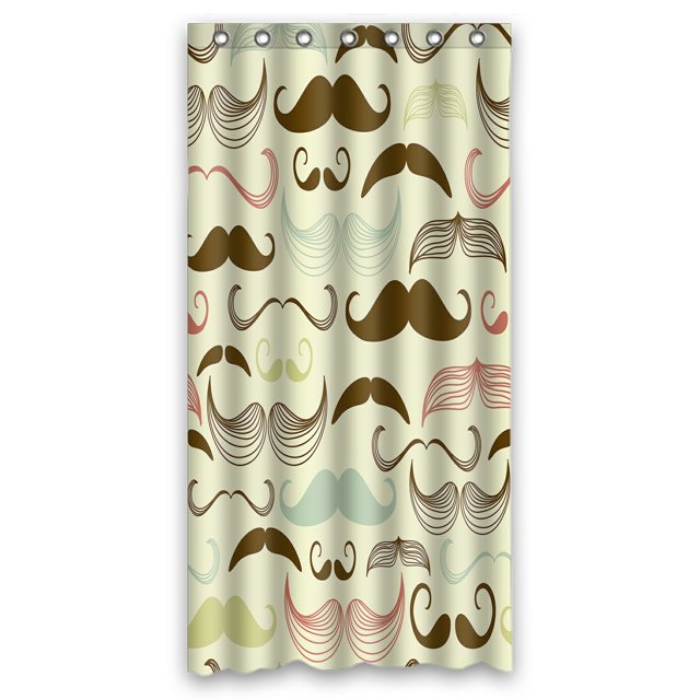 ABPHQTO Cortina de ducha de poliéster impermeable y ganchos con patrón de bigote Art Deco estilo retro 90x180 cm