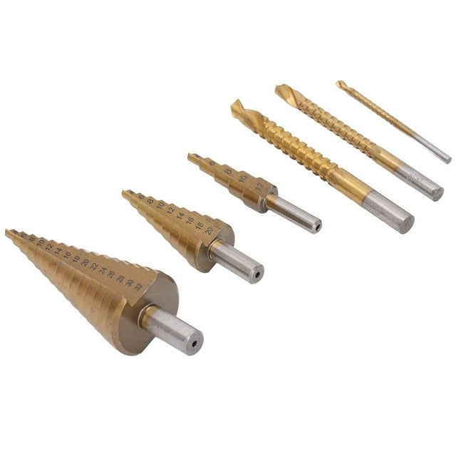 HSS Drill Set, Round Shank Straight Grooved Step Drills Bits 6Pcs/Set Higher Hardness For Thin Wood