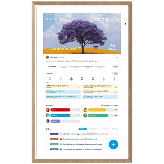 Apolosign 15.6-inch Smart Digital Calendar & Home Hub - Dual-Mode Family Wall Planner, One-Touch Privacy Photo Shield, Auto-Sync Google/iCloud, Meal & Chore Tracker, Message Board, Brown