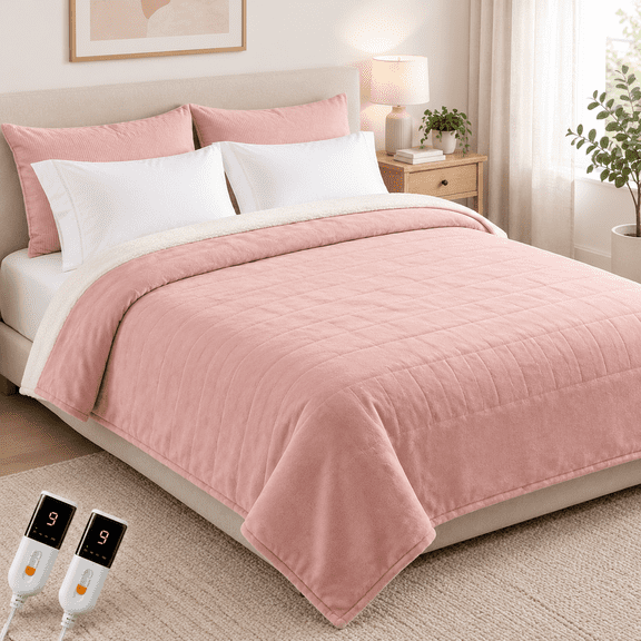 Heated Blanket Queen Size Soft Electric Washable Pink