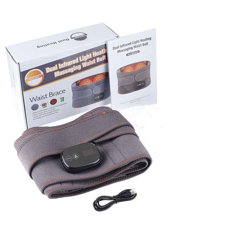 Heated Back Massager Belt with Vibration and Red Light, Cordless Lower Back Heating Pad for Soothing Comfort and Relaxation, Adjustable Waist Wrap for Men and Women, Gray