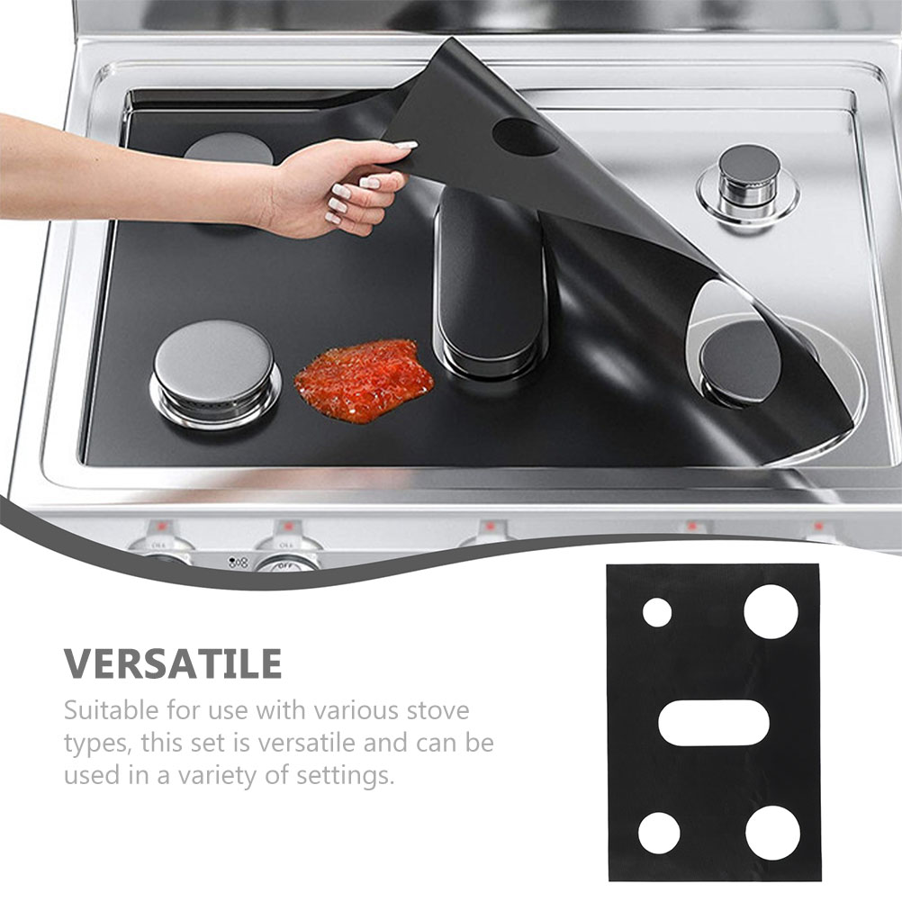 AURARMLET 1Set Reusable Black Gas Range Covers Stove Burner Protective Oil Proof Mats