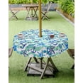 thumbnail image 4 of Outdoor Tablecloth with Umbrella Hole,Summer Ocean Blue Green Wave Stripes Spillproof Waterproof Table Cloth Zippered Table Covers,Starfish Seamless Washable Tablecloths for Picnic/Patio, 4 of 6