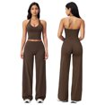 thumbnail image 5 of IBTOM CASTLE Womens Workout Sets 2 Piece Spaghetti Straps Crop Top Straight Leg Yoga Pants Yoga Pilates Outfits S Brown, 5 of 7