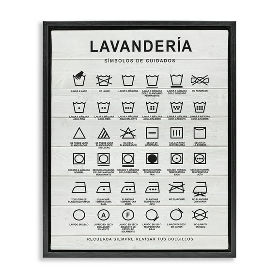 Stupell Industries Guía de Lavado de Ropa, Blanco Bath & Laundry Painting Black Floater Framed Art Print Wall Art, 17 x 21