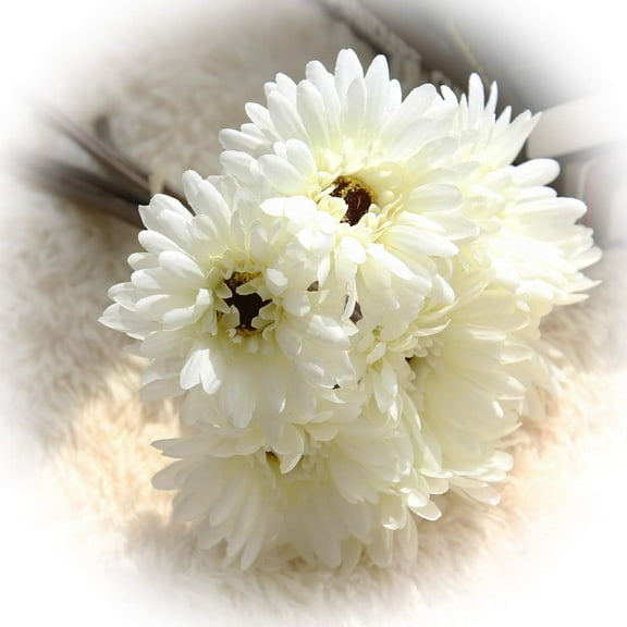 Artificial Flower 3 Bundles of 11" Silk Daisy Bouquet for Wedding Bridal Toss Bouquet Bridesmaid Corsages Boutonniere Home Décor Office Baby Shower Party Centerpieces(White)