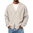 thumbnail image 2 of GSPCLAM Mens Cardigan Sweaters Button Down Waffle Relaxed Sweater Winter Solid Color Long Sleeve Casual Sweater Beige M, 2 of 5
