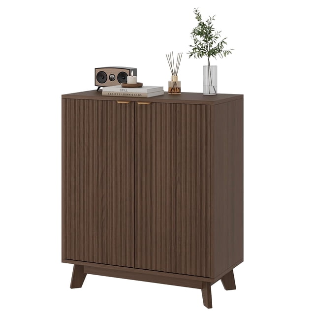 QinaQin Gabinete de almacenamiento de madera estilo escandinavo con 2 puertas y repisa ajustable, ideal para cocina, sala, recámara o como mueble TV