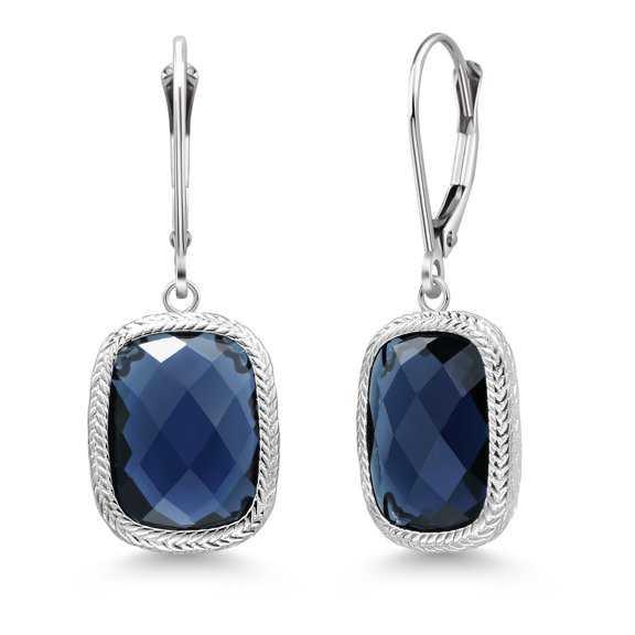 Gem Stone King 4.60 Cttw Blue Simulated Sapphire Drop Dangle Earrings for Women | 925 Sterling Silver | Cushion Checkerboard Cut 13X9MM