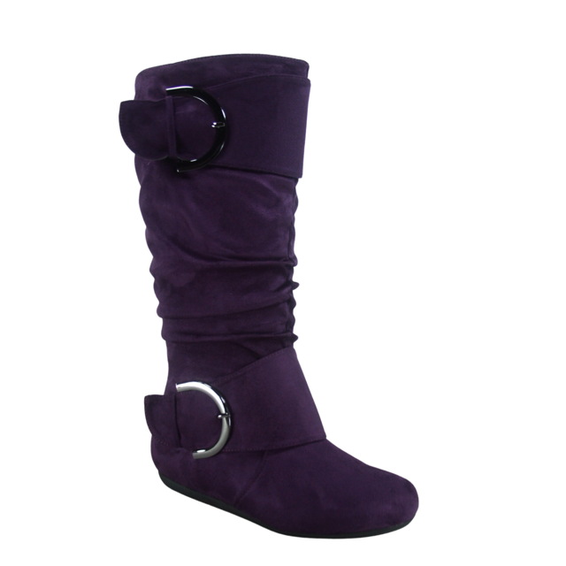 Women's Casual Flat Heel Side Zip Wide Calf Knee High Mid-Calf Boots Shoes ( Purple, 6.5)