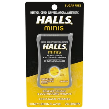HALLS Minis Honey Lemon Flavor Sugar Free  Drops, 24 Drops