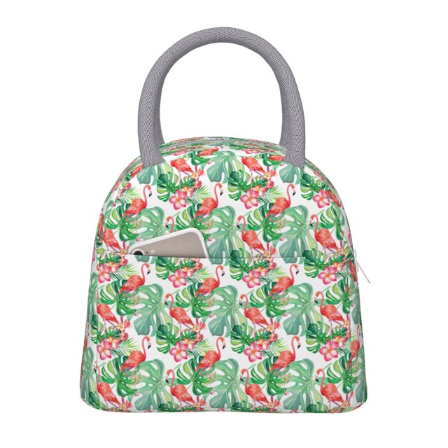 Easygdp Flamingo And Monstera Bolsa de Almuerzo Insulada Grande, Forro de Aluminio, Diseño Espacioso, a Prueba de Fugas, Ideal para Trabajo, Picnics, Viajes y Actividades al Aire Libre
