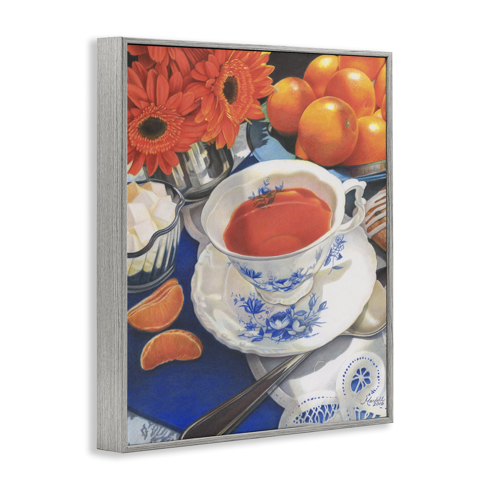 Stupell Industries Citrus Tea Time Food & Beverage Painting Gray Framed Art Print Wall Art, 16 x 20
