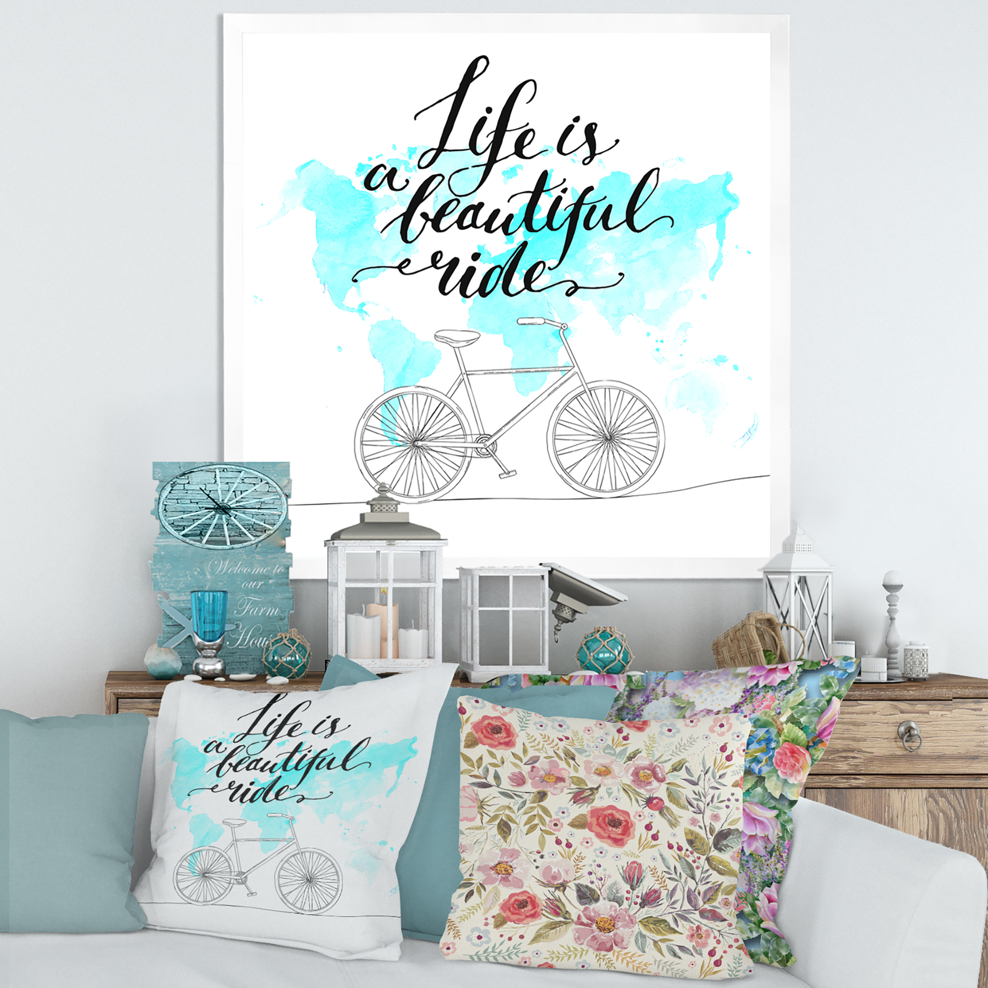 Designart 'Life Is A Beautiful Ride With Bicycle' Traditional Framed Art Print