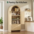 thumbnail image 3 of 71" Tall Arched Kitchen Pantry Storage Cabinet with Rattan Doors,Wood Pantry Cabinet with 2 Drawers and 6 Shelves for Dining Room, Living Room,Natural, 3 of 14