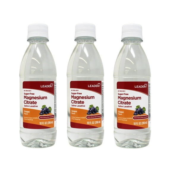 3 Pack - Leader Magnesium Citrate Saline Laxative, Sugar-Free, Grape Flavor, 10 FL OZ