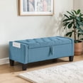 thumbnail image 3 of GZXS Storage Bench, 45" Tufted Upholstered Seating Bench with Side Pocket and Hidden Compartment for End of Bed, Windows, Living Room, Light Blue, 3 of 9