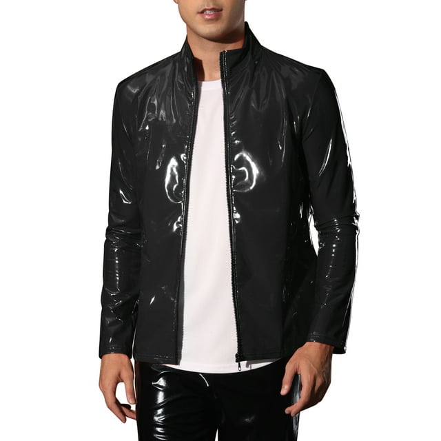 Chaquetas metálicas INSPIRE CHIC para hombres, chaqueta de PU brillante para fiestas y clubes nocturnos con cremallera