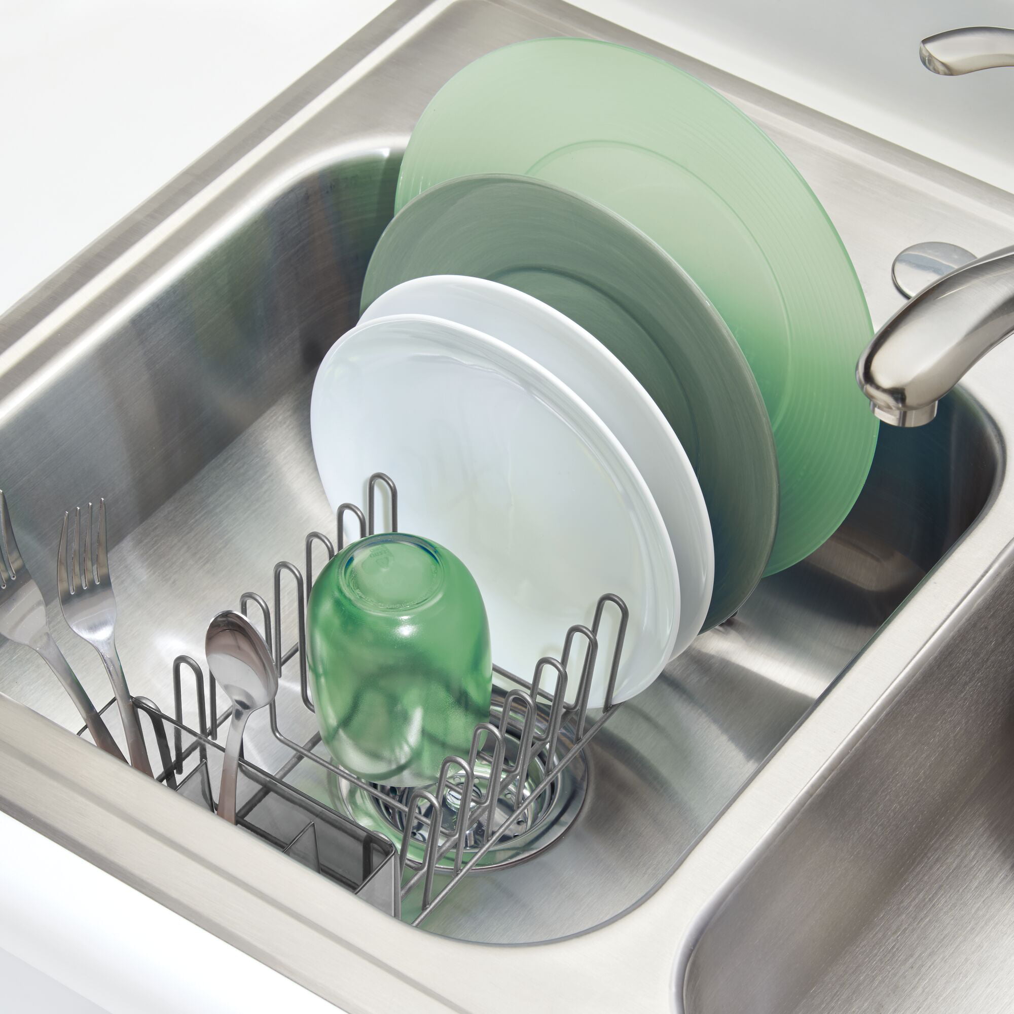 Steel Compact Modern Dish Drying Rack with Removable Cutlery Tray
