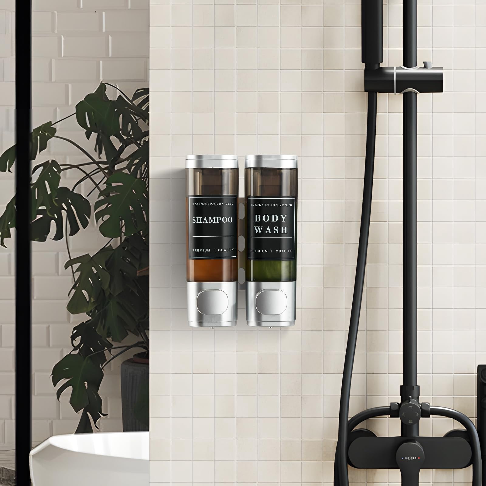 Shampoo and Conditioner Dispenser,Shower Soap Dispenser 3 Chamber No Drill Wall-Mounted Large Capacity