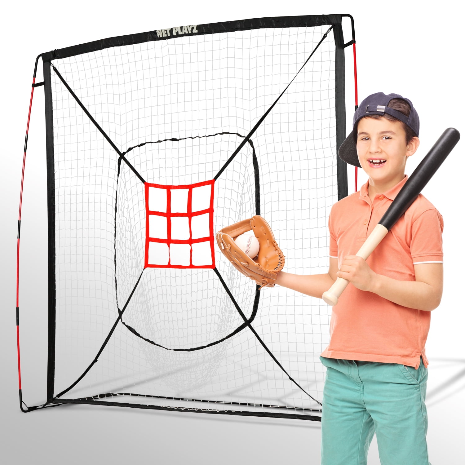 NET PLAYZ 7 x 7 Baseball & Softball Practice Hitting & Pitching Net similar to Bow Frame Great for All Skill Levels