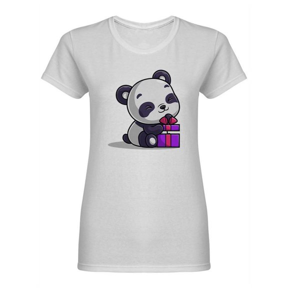 Little Panda With Gift Box Shaped T-Shirt Women -Image by Shutterstock, Female Large