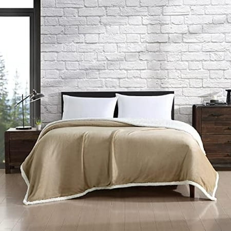 - King Size Blanket, Ultra-Soft Plush Bed Blanket with Faux Shearling Reverse, Oversized Bedding for Couch or Bed (Solid Tan)