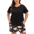 thumbnail image 4 of MUKVIK Plus Size Pajamas for Women Set, 2 Piece Womens Plus Size Short Sleeve V Neck Top and Shorts Pajama Sets with Pockets(Floral Black 1,2X), 4 of 8