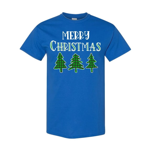 Inktastic Merry Christmas Green Plaid Christmas Trees T-Shirt
