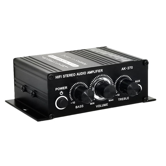 CIMAXIC Black Aluminum Alloy Audio Amplifier for Passive Speakers with Dual Channels Output and Blue LED Light Knob 12V,5.12"X4.33"X1.85"