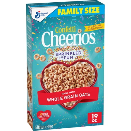 Confetti Cheerios Heart Healthy Cereal, Heart Shapes, Affirmations Box, Family Size, 19 oz
