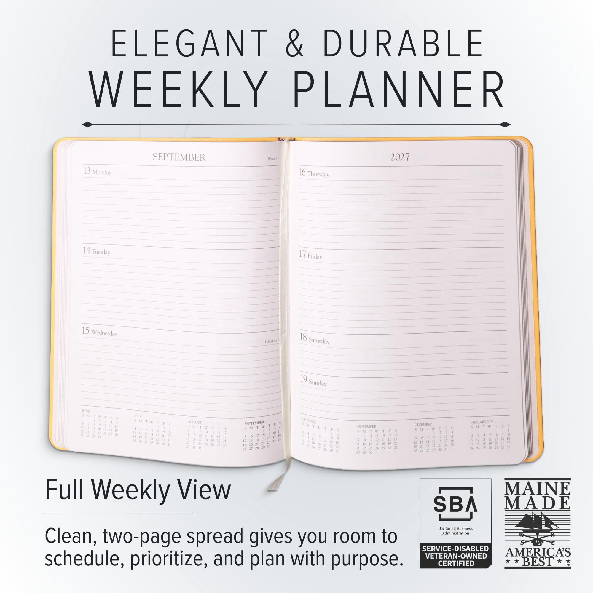 Gallery Leather Large Weekly Monthly Planner 2027, Elegantly Bound Calendar Planner and Notebook with Stylish Gold-Gilded Page Edges, 12 Months - Caribbean Sea Glass - 9.75x7.5"