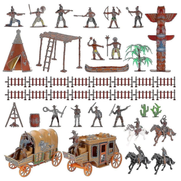 26-27 Toys Children Cowboy Toy Native American Doll Indians Playset Western Action Figures Wild West Playset