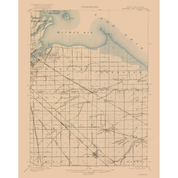 Topographical Map - Maumee Bay Ohio Quad - USGS 1900 - Vintage Wall Art