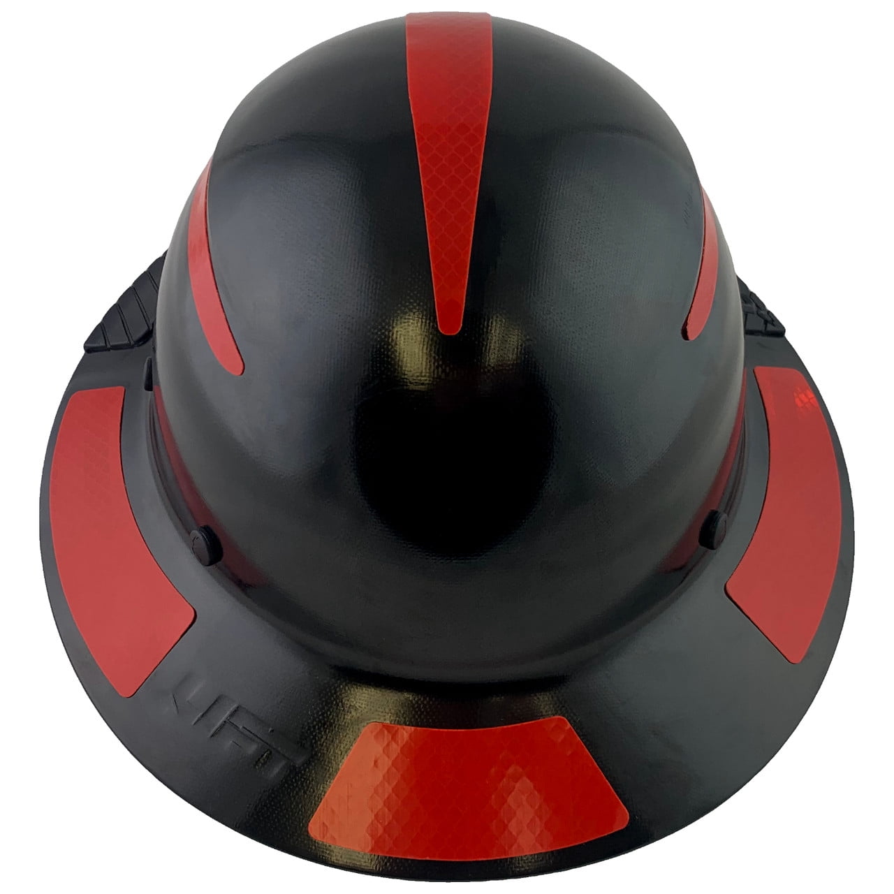 DAX Fiberglass Composite Hard Hat - Full Brim Black with Reflective Red Decal Kit Applied