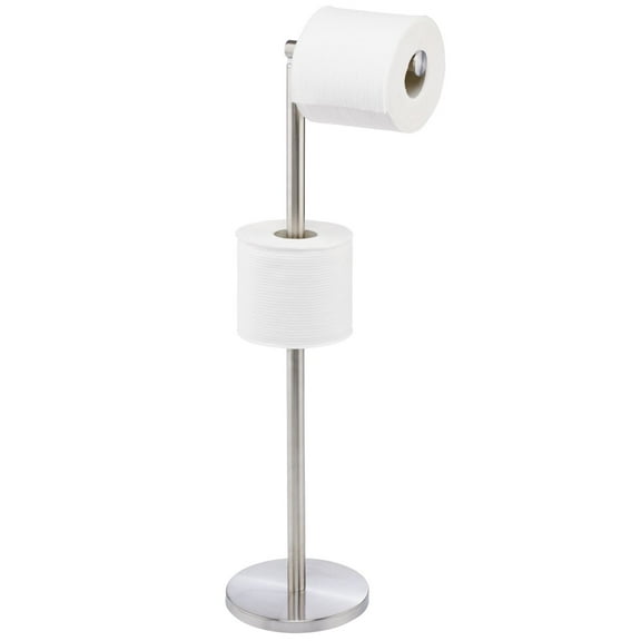 mDesign Stainless Steel Free-Standing Modern Toilet Paper Holder, Brushed/Chrome