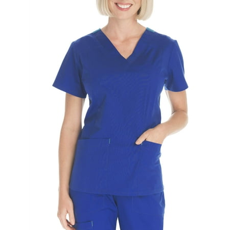 - Women's Stretch Poplin Color-Pop V-Neck Scrub Top