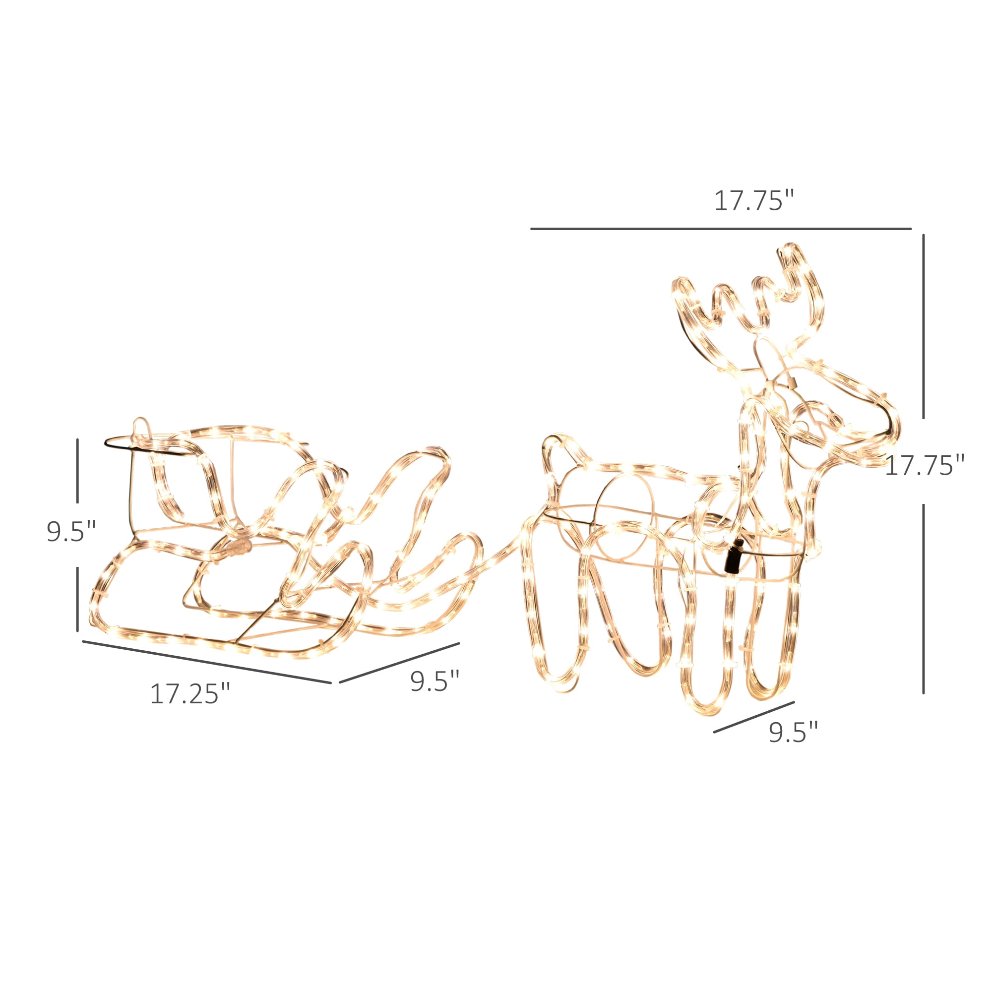 LED Outdoor Reindeer and Sleigh Light Display 192 Warm White Lights Steel Frame Yard Decor