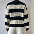 thumbnail image 3 of Women'S Cropped Sweater V-Neck Long Sleeve Fisherman Cable Pullover Knit Top Blue & White S, 3 of 7