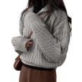 thumbnail image 2 of Women'S Sweaters Fall Winter Quarter Zip Long Sleeves Casual Ribbed Cable Knit Pullover Gray One size, 2 of 9