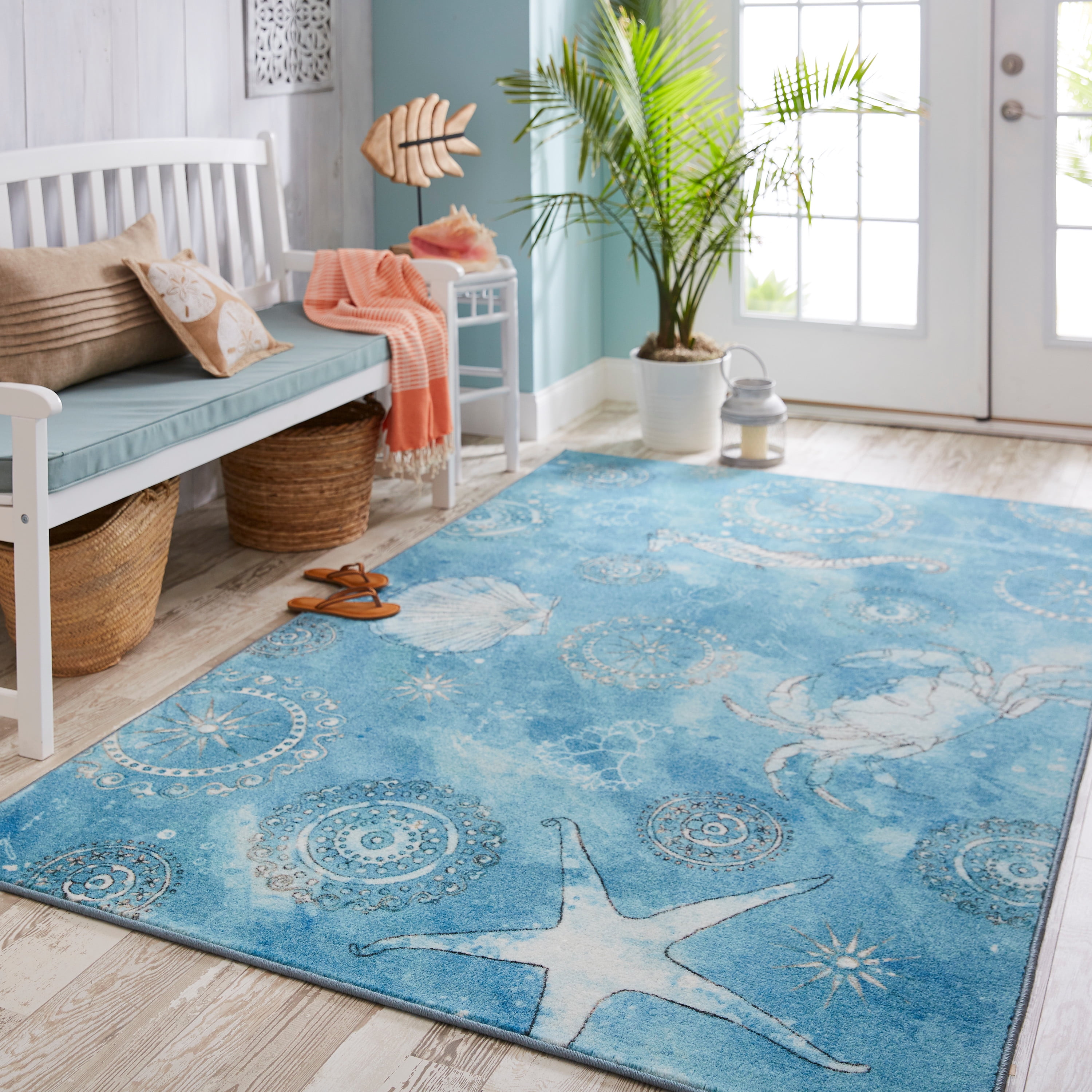 Contemporary Abstract Transitional Aqua Teal Blue Area Rug *FREE SHIPPING* 