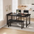 thumbnail image 3 of 4 Piece Dining Table Set with Bench and Chairs, Space Saving Rectangular Kitchen Table with Upholstered Seats, Metal MDF for Apartment Dining Room, Black/Grey/White/Retro, 3 of 8