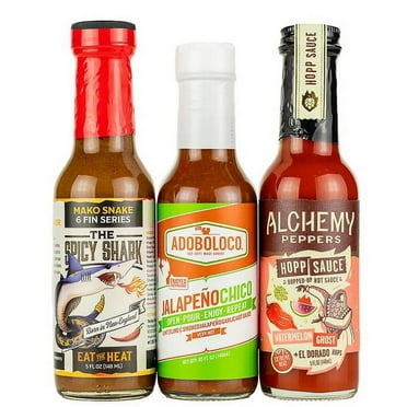 Hot Ones Season 21 Heat Pack Hot Sauce Made With Natural Ingredients, Spicy Condiment Variety Pack: Mako Snake Hot Sauce by The Spicy Sharkm, Jalapeño Chico Hot Sauce by Adoboloco, Watermelon Ghost H