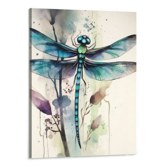 Creowell Dragonfly Wall Art Watercolor Dragonfly Decor Wall Print Watercolor Paintings Canvas Insect Nature Pictures Artwork Framed for Bathroom Bedroom Living Room 16x20 Inch