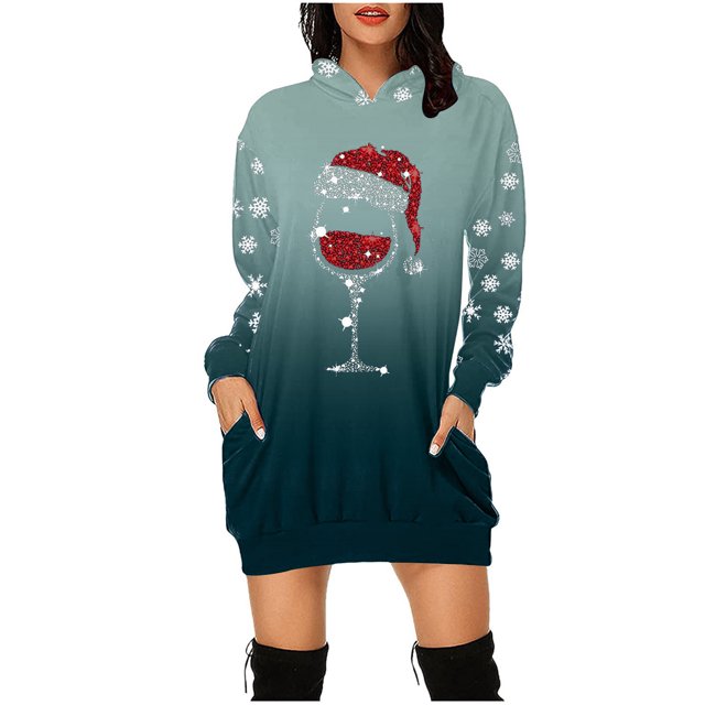 Qertyioot Robe Imprimée de Noël pour Femmes, Mode Hiver Manches Longues Robe Vintage Décontractée
