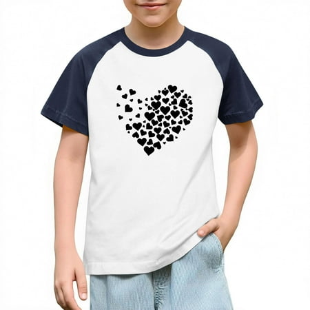 IVEYRTF Kids Print Raglan Sleeve Short Sleeve Casual Top Round Neck Shirt for Children Comfortable and Weekend Activities Soft Material(Navy 13 Years)